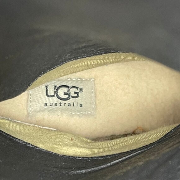 Ugg Cary Black Suede Mid Calf Boots with Leather Laced Up Backs Size 7 - Picture 6 of 7